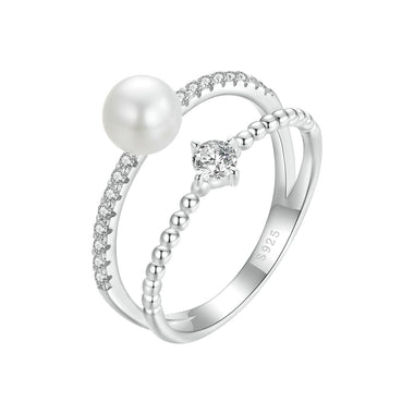 925 Sterling Silver & Moissanite Ring with Freshwater Pearl - Size 6 - Women's Jewelry