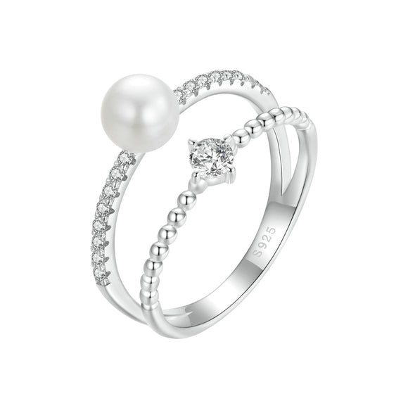 925 Sterling Silver & Moissanite Ring with Freshwater Pearl - Size 6 - Women's Jewelry