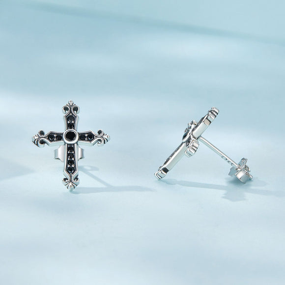 925 Sterling Silver Earrings with Pavé Setting CZ in Oxidized Silver, 15x12mm for Women