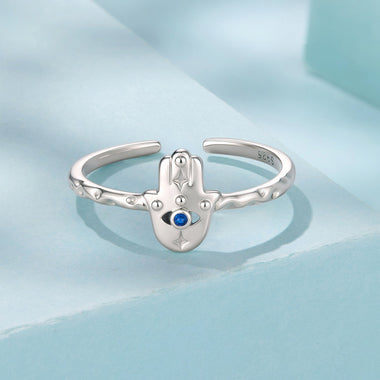 925 Sterling Silver Hamsa Hand Ring with Synthetic Spinel for Women - 0