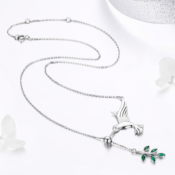 925 Sterling Silver Necklace with Bird and Leaves Design for Women