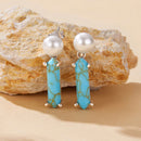 925 Sterling Silver Earrings with Synthetic Turquoise and Pearl, 2.4*0.6cm for Women-2