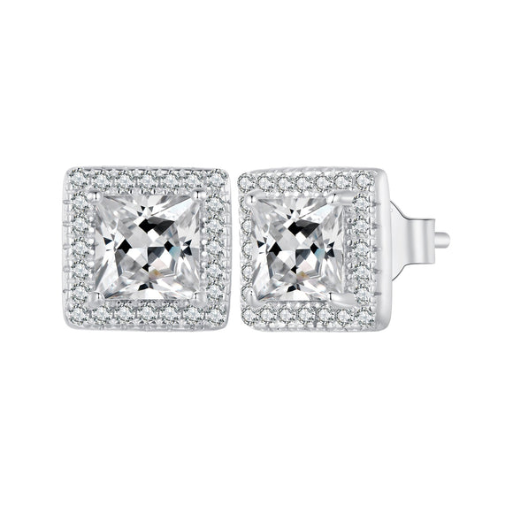 925 Sterling Silver Earrings with Pavé Setting CZ and Platinum Plating.