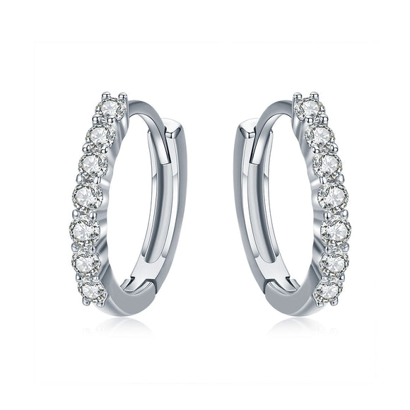 925 Sterling Silver Earrings with Pavé Setting CZ, Size 1.2*0.2cm for Women