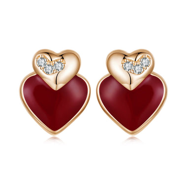 925 Sterling Silver Earrings with Enamel Finish and Pavé Setting in Rose Gold - 0