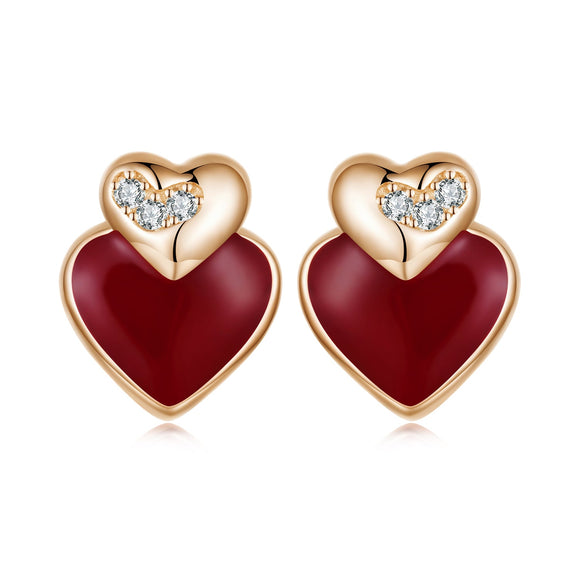 925 Sterling Silver Earrings with Enamel Finish and Pavé Setting in Rose Gold