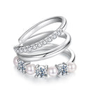 925 Sterling Silver Earrings with Moissanite and Freshwater Pearl for Women, 1.2*1.7cm, White Gold Plated-1