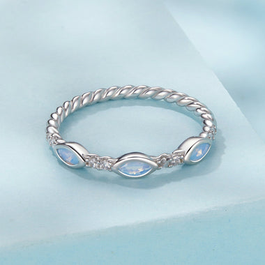 925 Sterling Silver Synthetic Opal White Gold Plated Ring Size 6 for Women - 0