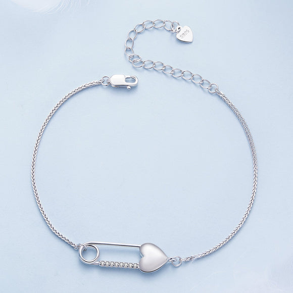 925 Sterling Silver Bracelet with CZ Pendant - 160mm Length and 8x26mm Pendant Size for Women