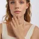 925 Sterling Silver & White Gold Plated Pave Setting CZ & Natural Pearl Ring for Women-7