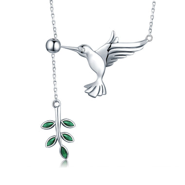 925 Sterling Silver Necklace with Bird and Leaves Design for Women