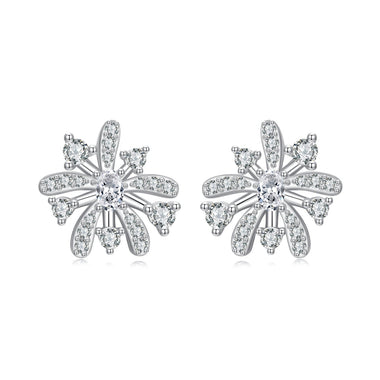 925 Sterling Silver Earrings with Pavé Set CZ in White Gold Finish, 1.1*1.0cm