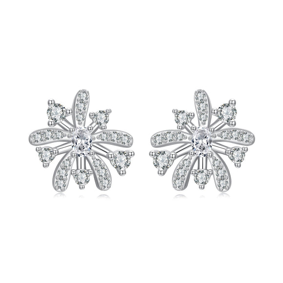 925 Sterling Silver Earrings with Pavé Set CZ in White Gold Finish, 1.1*1.0cm