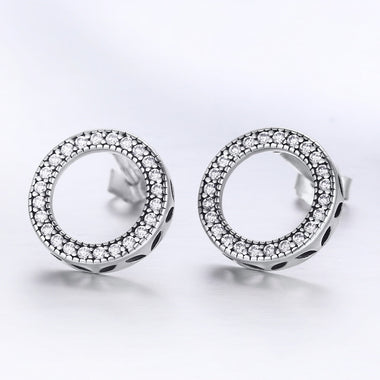 925 Sterling Silver Oxidized Pavé Setting CZ Earrings 1.1cm for Women - 0