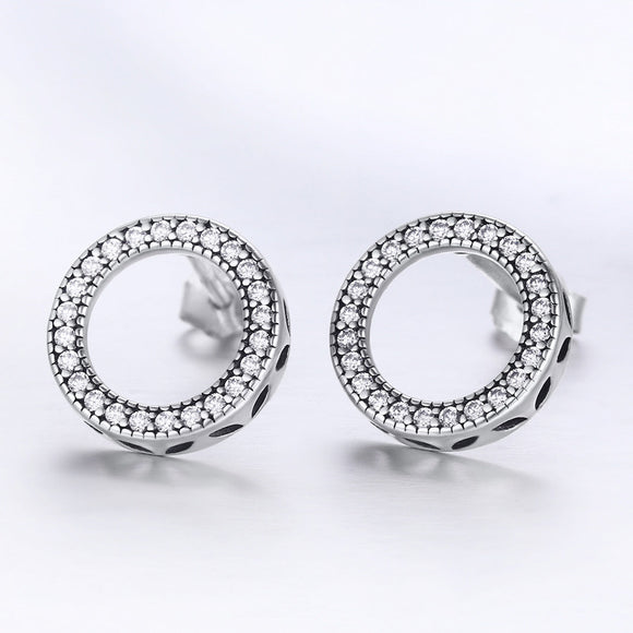 925 Sterling Silver Oxidized Pavé Setting CZ Earrings 1.1cm for Women