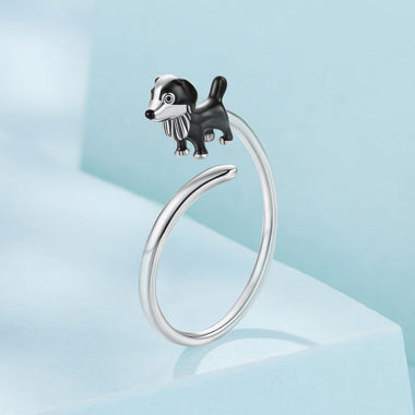 925 Sterling Silver Enamel Oxidized Silver Ring for Dogs - 0