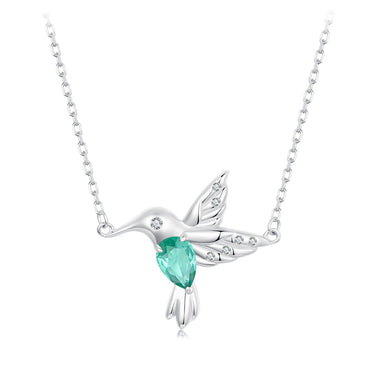 925 Sterling Silver Necklace with Transparent Glass and CZ in White Gold Plating for Women - 0