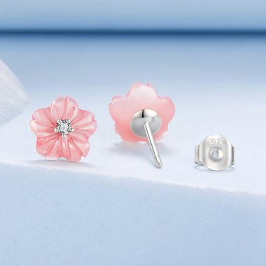 925 Sterling Silver Earrings with High-Quality Nacre and Pavé CZ, Oxidized Silver - 0