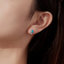 925 Sterling Silver Earrings with Synthetic Turquoise and CZ, White Gold Plated, 1.0cm Hoop for Women-8