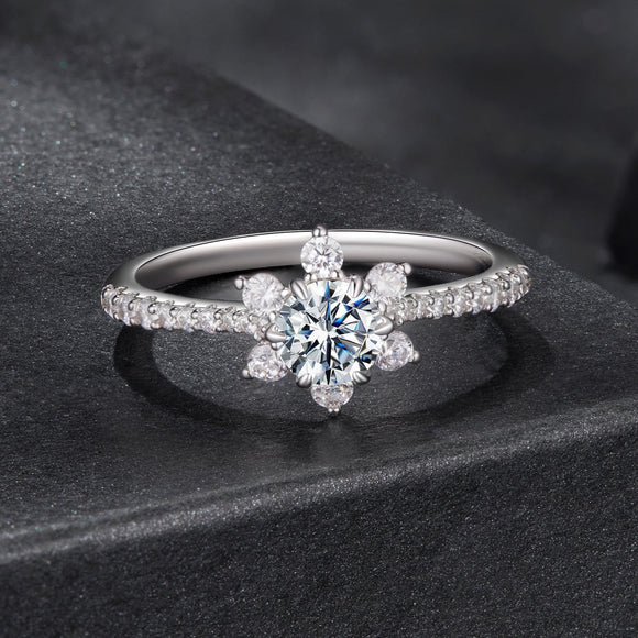 925 Sterling Silver Pavé Moissanite Ring with CZ - Size 6