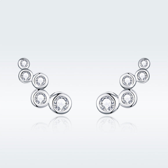 925 Sterling Silver Earrings with Pavé Setting CZ, 0.5x1.2 cm for Women
