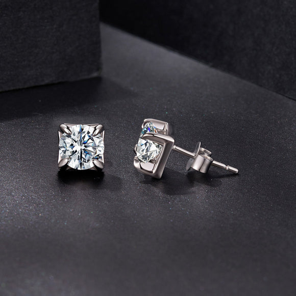 925 Sterling Silver & Moissanite Earrings - White Gold Plated, 0.5ct, Style S for Women