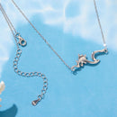 925 Sterling Silver Necklace with Sea Stone and Pavé CZ, 40+5cm, Plated White Gold for Women-4