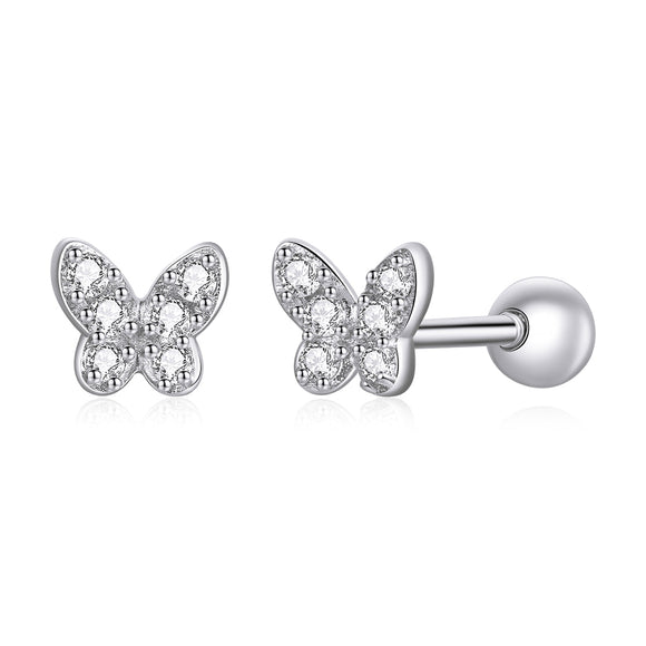 925 Sterling Silver Earrings with CZ in Pavé Setting - 0.4*0.5cm - Women