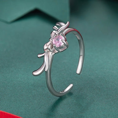 925 Sterling Silver White Gold Plated Bow-Knot Ring with CZ for Women - 0