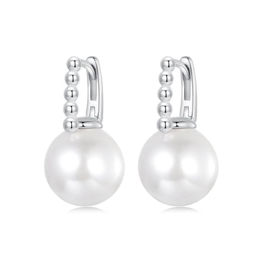 925 Sterling Silver Earrings with White Gold Plating and Shell Pearl for Women - 0