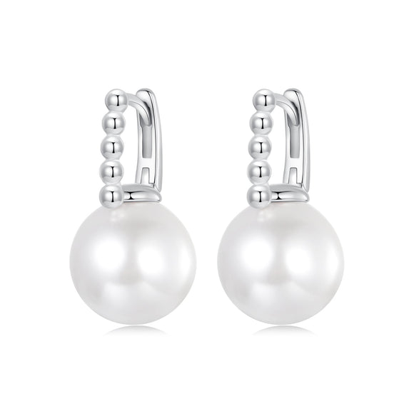 925 Sterling Silver Earrings with White Gold Plating and Shell Pearl for Women