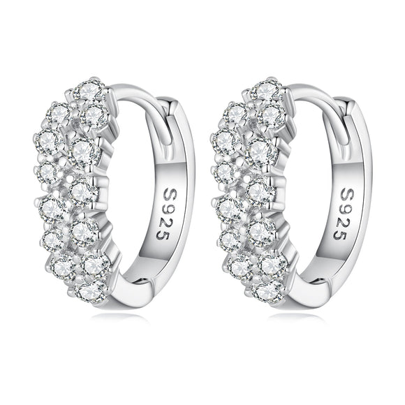 925 Sterling Silver Earrings with Pavé Setting CZ, 1.2x0.45cm, Platinum Plated for Women
