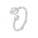 925 Sterling Silver & White Gold Pave Setting Moonstone Ring for Women-2