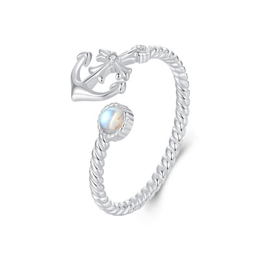 925 Sterling Silver & White Gold Pave Setting Moonstone Ring for Women - 0