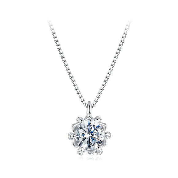 925 Sterling Silver Moissanite & CZ Pavé Necklace - 40+5cm for Women
