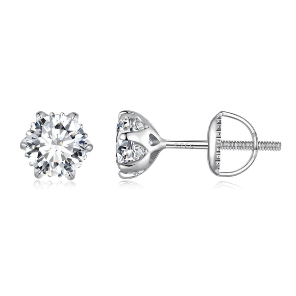 925 Sterling Silver 6.5mm Moissanite Earrings for Women