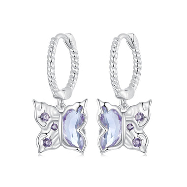 925 Sterling Silver Earrings with Pavé Setting CZ and Transparent Glass for Women - 0