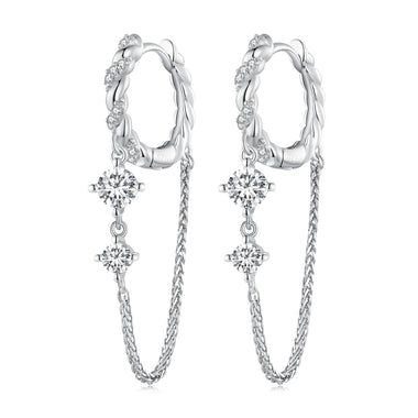 925 Sterling Silver Earrings with Pavé Setting CZ, 34*6mm for Women - 0