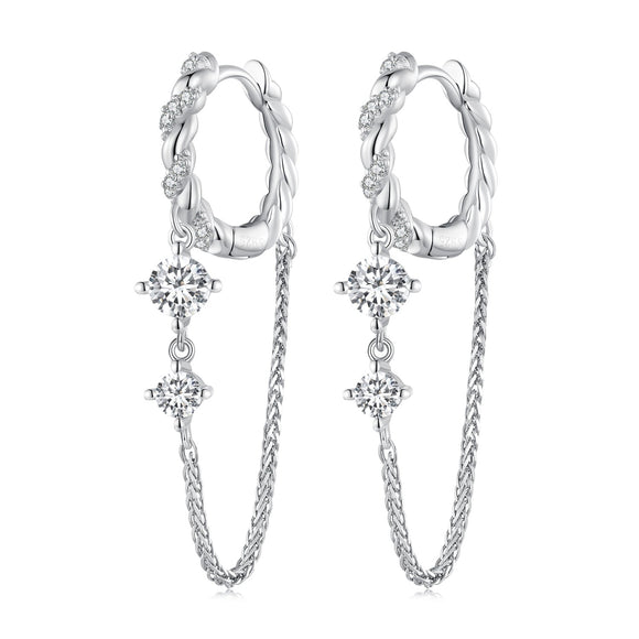 925 Sterling Silver Earrings with Pavé Setting CZ, 34*6mm for Women