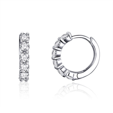 925 Sterling Silver Earrings with Pavé CZ in Platinum Plating, 1.6 x 0.3 cm for Women