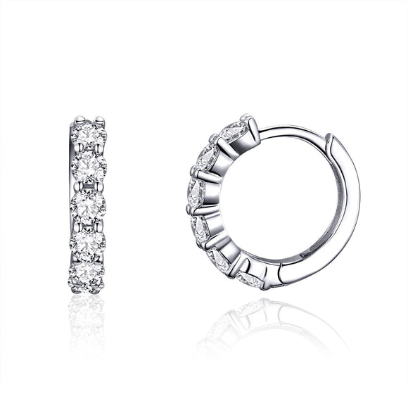 925 Sterling Silver Earrings with Pavé CZ in Platinum Plating, 1.6 x 0.3 cm for Women