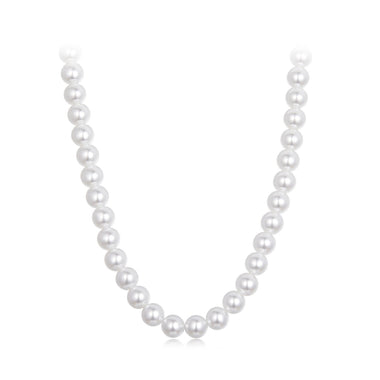 925 Sterling Silver White Gold Plated 39-45.5cm Quality Shell Pearl Necklace for Women - 0