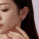925 Sterling Silver Earrings with Synthetic Turquoise and CZ, White Gold Plated, 1.0cm Hoop for Women-7