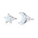 925 Sterling Silver Opal Earrings for Women - Star & Moon Design-1
