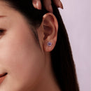 925 Sterling Silver Earrings with Pavé CZ and Enamel Process, 0.8cm, White Gold Plated for Women-7