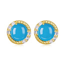 925 Sterling Silver Earrings with Synthetic Turquoise and CZ in Gold Plating-1