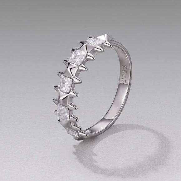 925 Sterling Silver 0.24cm White Gold Plated Ring with CZ for Women Size 6