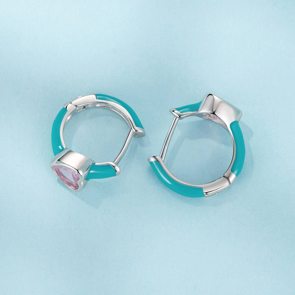 925 Sterling Silver Hoop Earrings with White Gold Plating and CZ