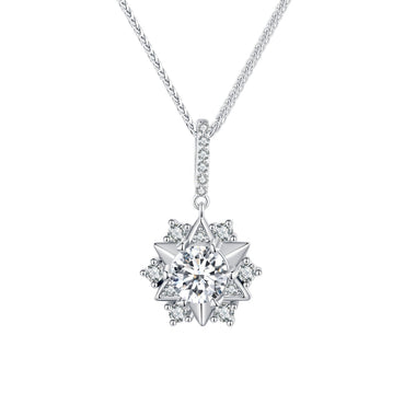 925 Sterling Silver Moissanite Necklace with Pavé Setting, 45cm, Platinum Plated, Women - 0