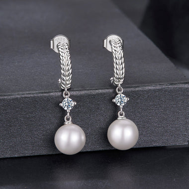 925 Sterling Silver Moissanite and Synthetic Pearl Earrings for Women - 0